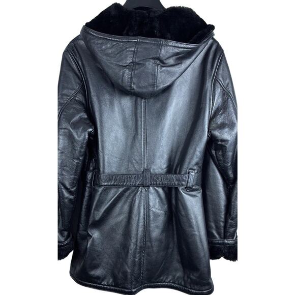 Wilsons Blk Leather Sz XL Longer Faux Fur Lined Reversible Pockets Tie Full Zip - Picture 4 of 13